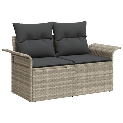 9 Delar Trädgårdsofa Set med Kuddar Ljus Grå Poly Rattan