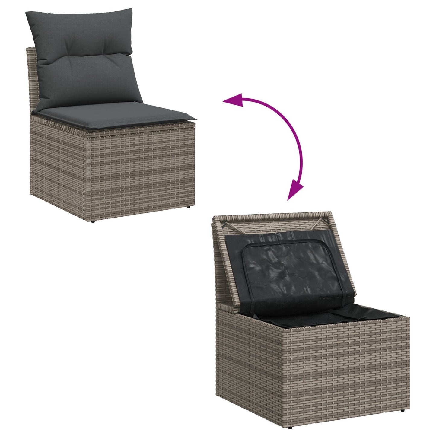 10 Delars Trädgårdsoffgrupp med Kuddar Grå Poly Rattan Akacia, vidaXL 2-sits Trädgårdsoffa med Förvaring & Kuddar Grå Poly Rattan, vidaXL 4 Delars Trädgårdsdining Set med Kuddar Grå Poly Rattan Akacia