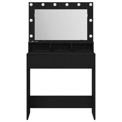 Sminkbord med LED-ljus Svart Ek 79x41x135 cm
