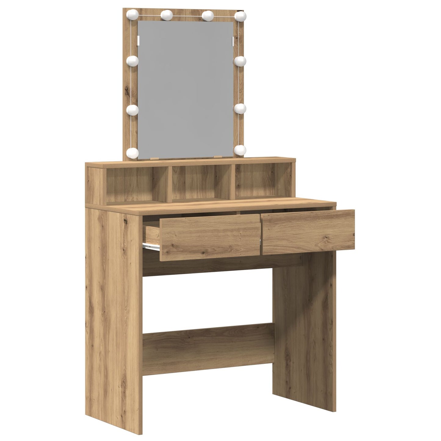 Sminkbord med Spegel och LED-lampor i Artisan Ek Konstruerat Trä