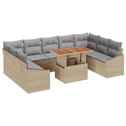 10-delars trädgårdsoffagrupp med kuddar beige poly rotting