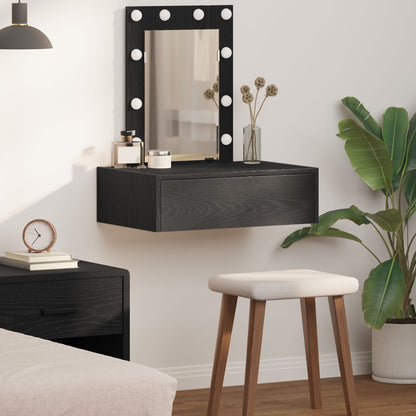 Väggmonterat Sminkbord med LED-lampor - Svart Ek