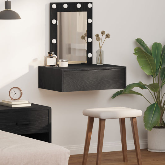 Väggmonterat Sminkbord med LED-lampor - Svart Ek