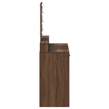 Sminkbord med LED-lampor, Brun Ek, 79x41x140 cm