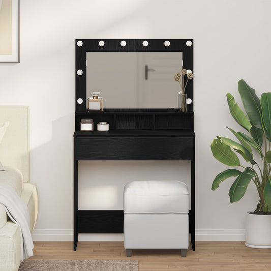 Sminkbord med LED-ljus Svart Ek 79x41x135 cm
