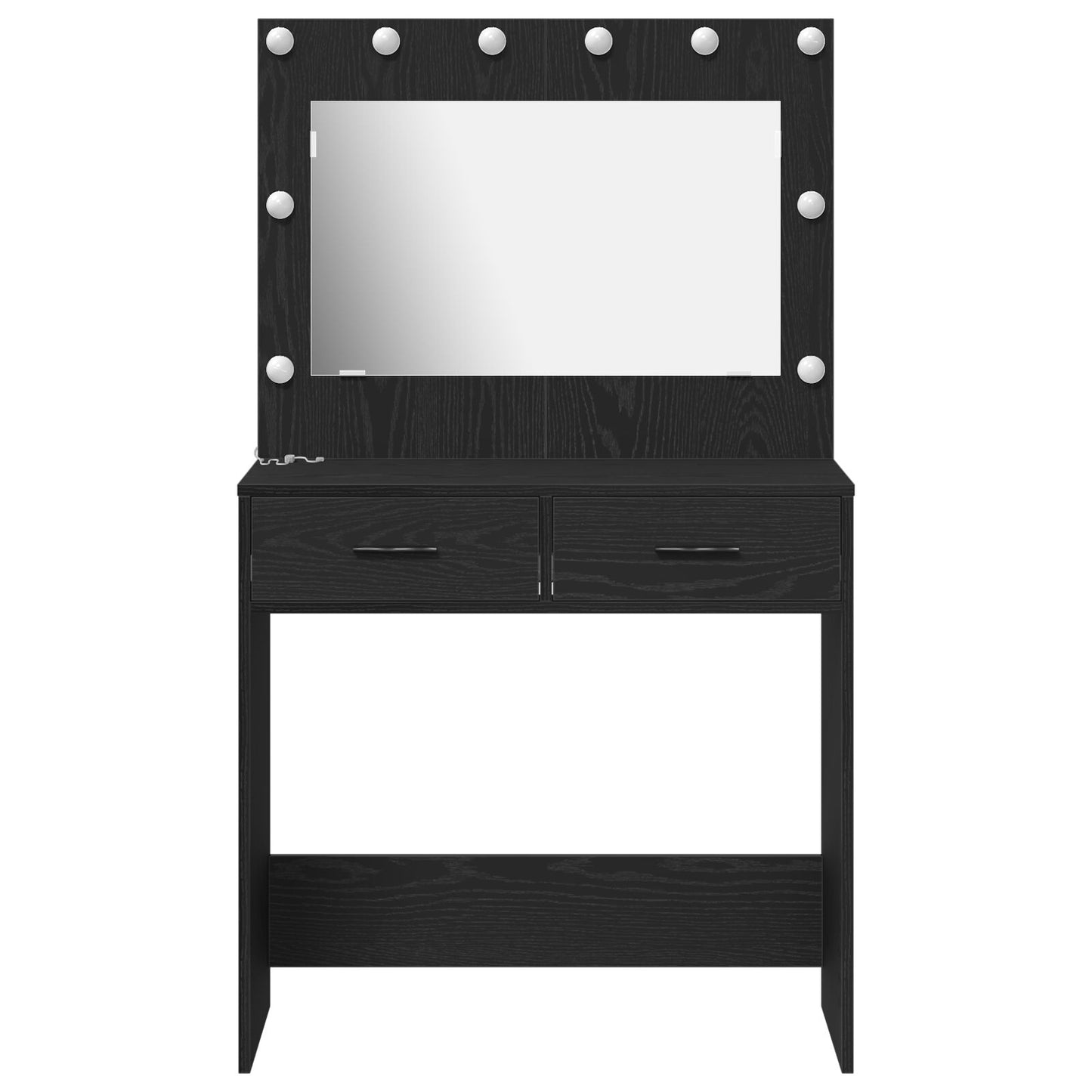 Sminkbord med LED-lampor, svart ek, 78,5x41x135 cm