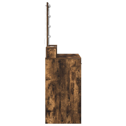 Sminkbord med LED-lampor Rökt Ek 100x41x140 cm
