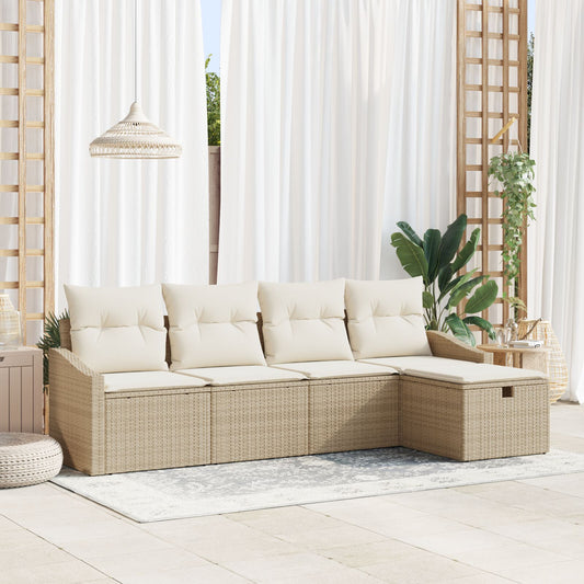 5-dels trädgårdsoff set med kuddar Beige Poly Rattan