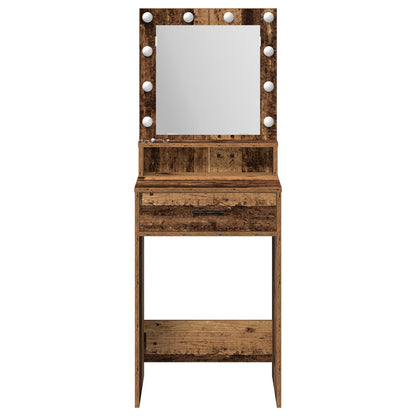 Sminkbord med LED-lampor i gammalt trä 50x41x135 cm