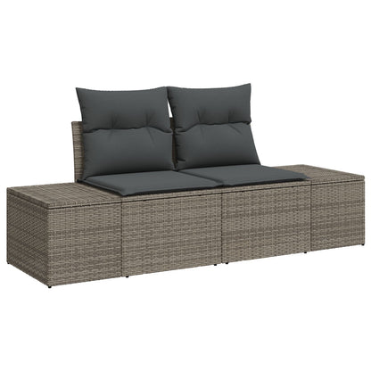 10 Delar Trädgårdsoff set med Kuddar Grå Poly Rattan