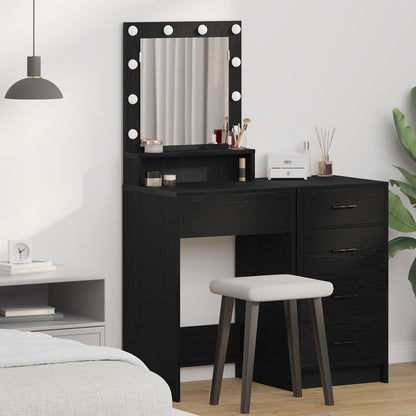 Sminkbord med LED-lampor, svart ek, 50x41x135 cm