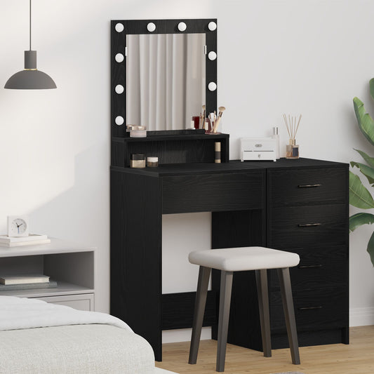 Sminkbord med LED-lampor, svart ek, 50x41x135 cm