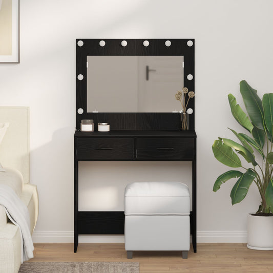 Sminkbord med LED-lampor, svart ek, 78,5x41x135 cm