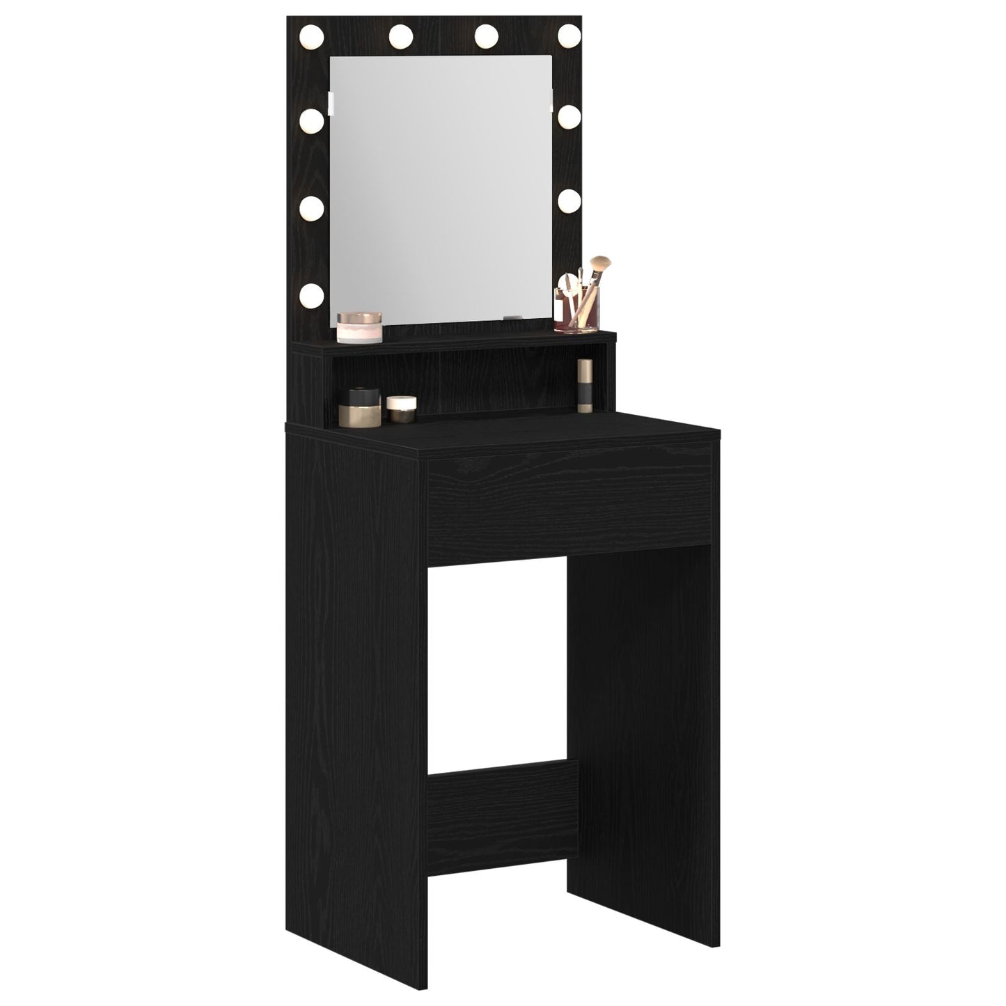 Sminkbord med LED-lampor, svart ek, 50x41x135 cm