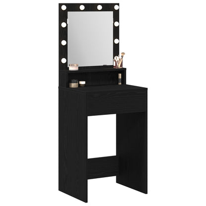 Sminkbord med LED-lampor, svart ek, 50x41x135 cm