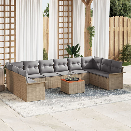 11 Delars Trädgårdssoffa Set med Kuddar Beige Poly Rattan Acacia