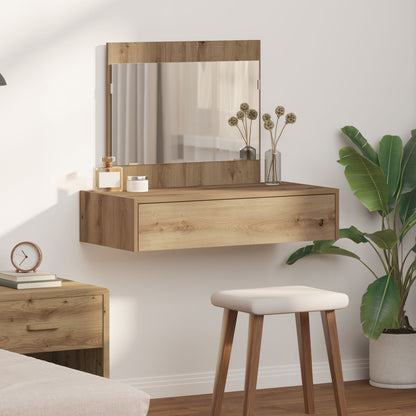 Väggmonterat sminkbord Massiv ek 83x40x70 cm