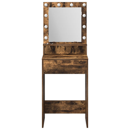 Sminkbord med LED-lampor Rökt Ek 50x41x135 cm