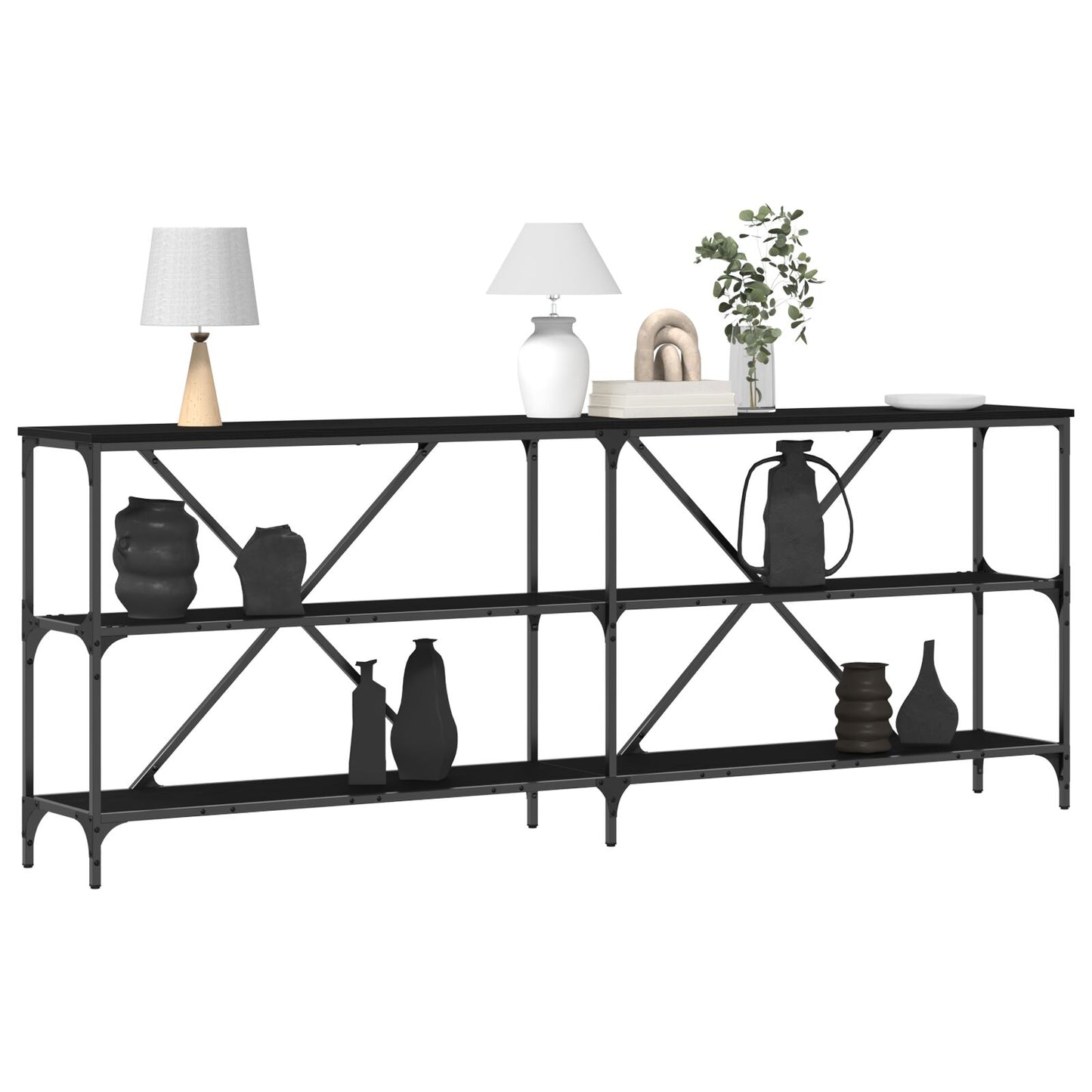 Console Table Svart Ek 200x30x75 cm Konstruerat Trä och Stål