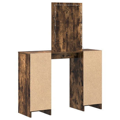 Sminkbord med LED-lampor Rökt Ek 102x33x135 cm