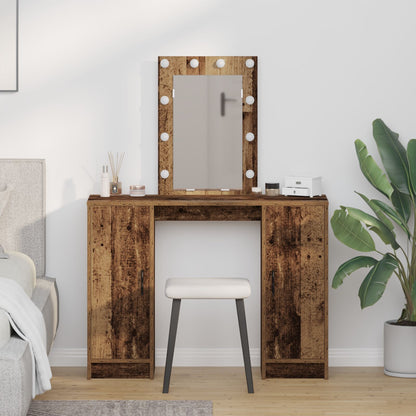 Sminkbord med LED-lampor Gamla Trä 102x33x135 cm