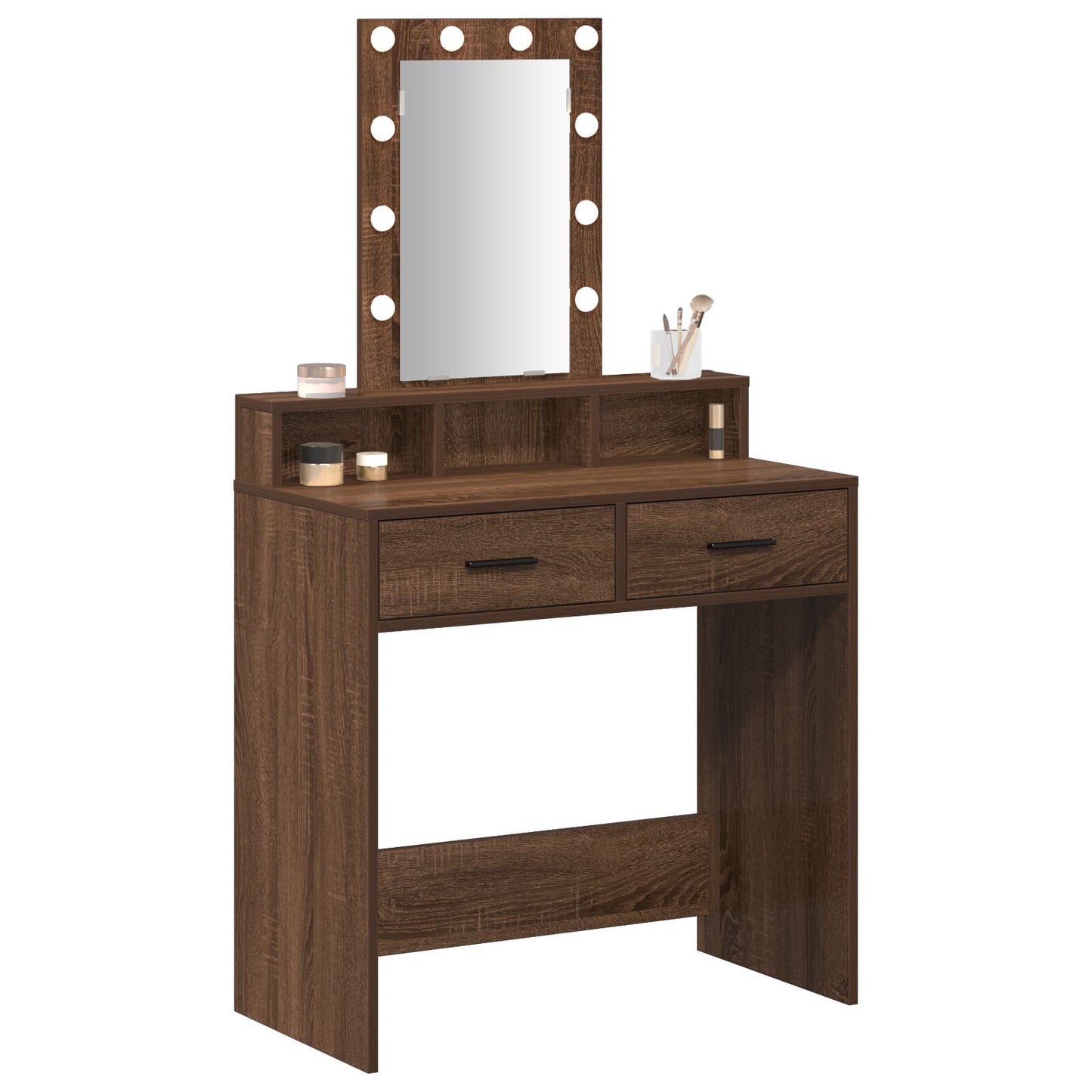 Sminkbord med LED-lampor, Brun Ek, 79x41x140 cm
