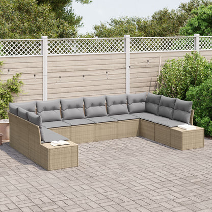 10-delat trädgårdsoffset med kuddar Beige Poly Rattan