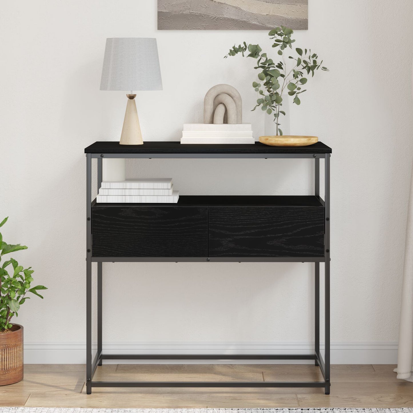 Konsolbord Svart Ek 75x40x75 cm Konstruerat trä och Stål