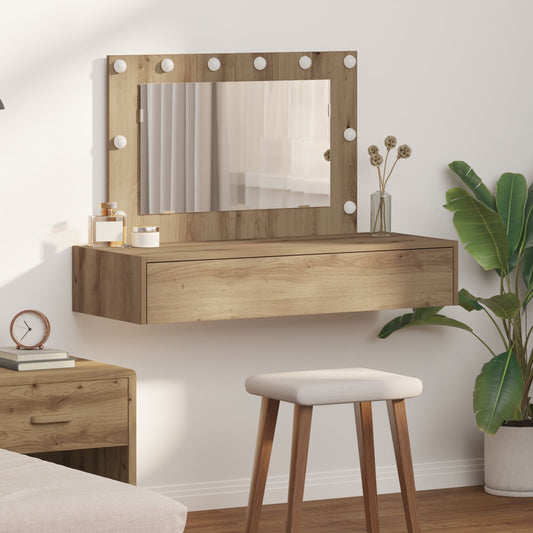 Väggmonterat sminkbord med LED-lampor i Artisan ek