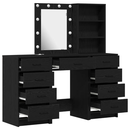 3-delars sminkbord med LED svart laminat