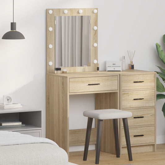 sminkbord med LED-lampor Sonoma ek 50x41x135 cm