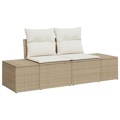 10-delars trädgårdsoffasett med kuddar Beige Poly Rattan