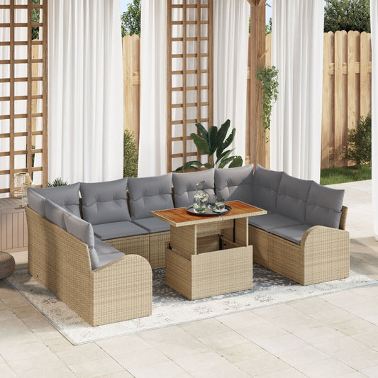 10 Delars Trädgård Middagsset med Kuddar Beige Poly Rattan Akacia