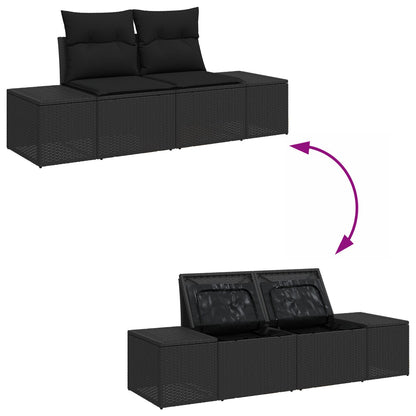 10 delars trädgårdsoff Set med kuddar Svart Poly Rattan