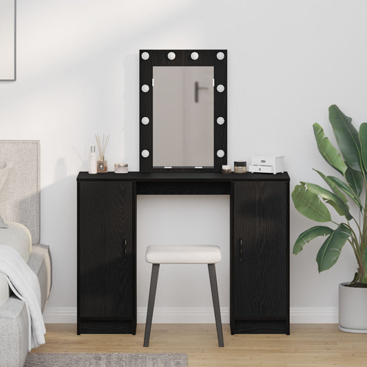 Sminkbord med LED-lampor Svart Ek 102x33x135 cm