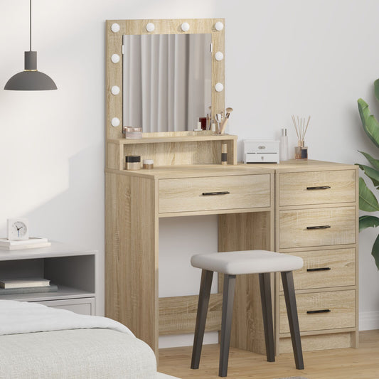 Sminkbord med LED-ljus Sonoma Ek 50x41x135 cm
