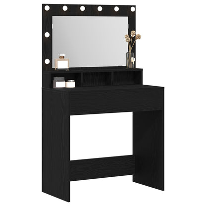 Sminkbord med LED-ljus Svart Ek 79x41x135 cm