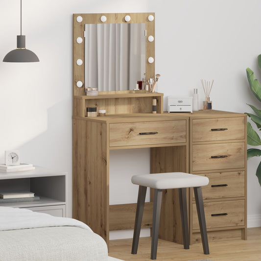 Sminkbord med LED-lampor i Artisan Ek, 79x41x135 cm