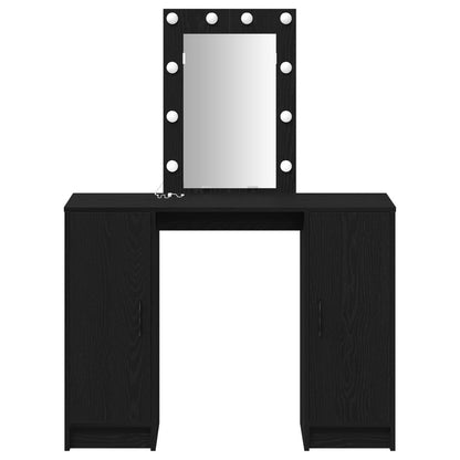 Sminkbord med LED-lampor Svart Ek 102x33x135 cm