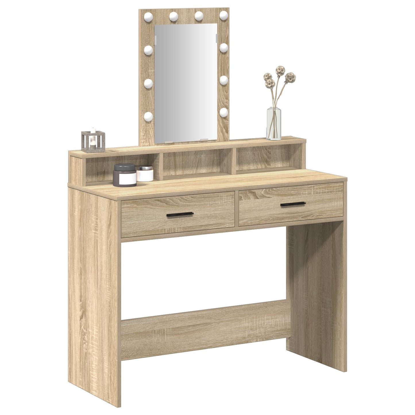 Sminkbord med LED-lampor Sonoma Ek 100x41x140 cm