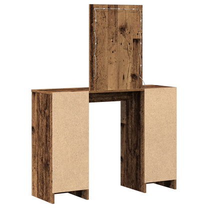 Sminkbord med LED-lampor Gamla Trä 102x33x135 cm