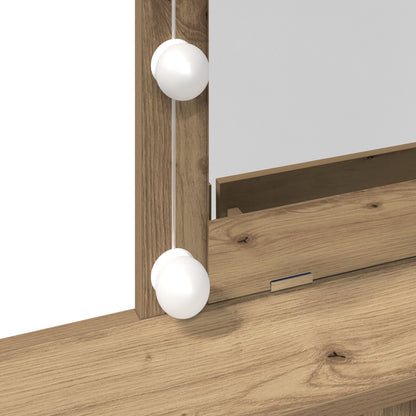Sminkbord med Spegel och LED-lampor i Artisan Ek Konstruerat Trä