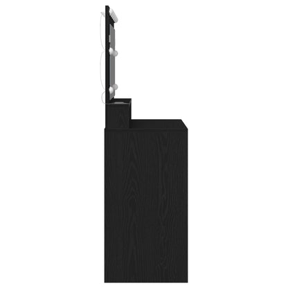 Sminkbord med LED-lampor, Svart Ek, 100x41x135 cm