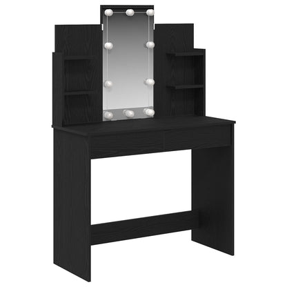 Sminkbord med LED-lampor Svart Ek 96x40x142 cm
