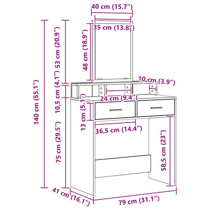 Sminkbord Svart ek MDF och glas 79 x 41 x 140 cm Sminkbord