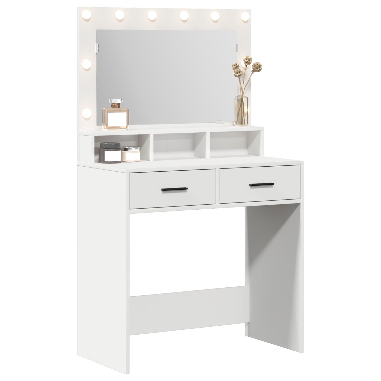 Sminkbord med LED-lampor, Vit, 79x41x135 cm