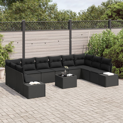 11-delad trädgårdsoff set med kuddar beige poly rattan