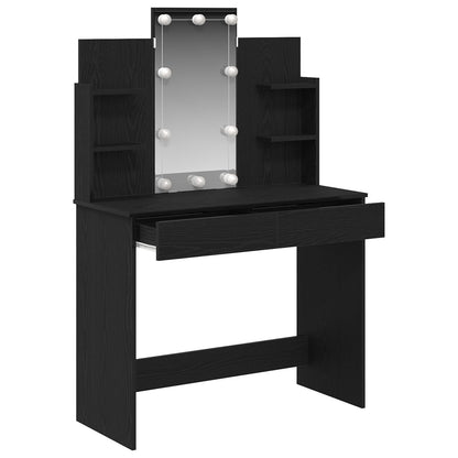 Sminkbord med LED-lampor Svart Ek 96x40x142 cm