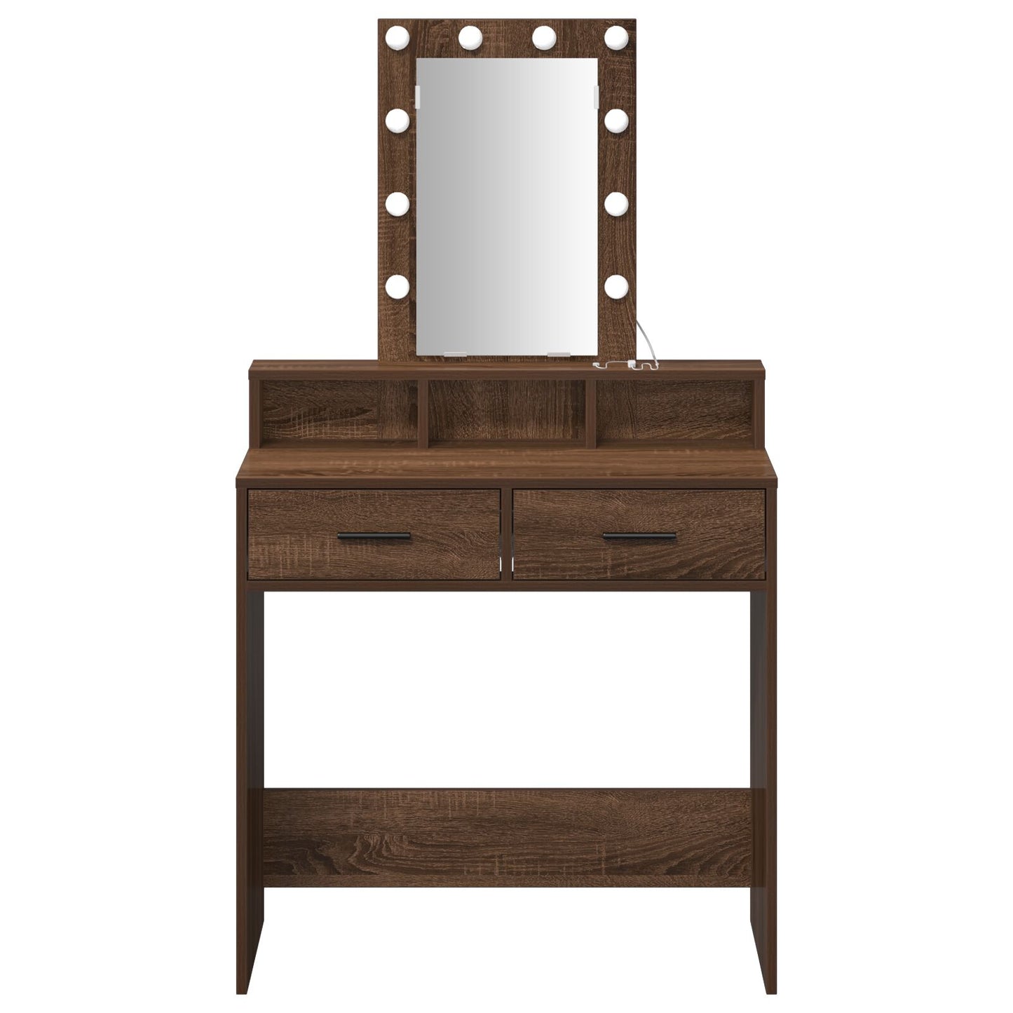 Sminkbord med LED-lampor, Brun Ek, 79x41x140 cm