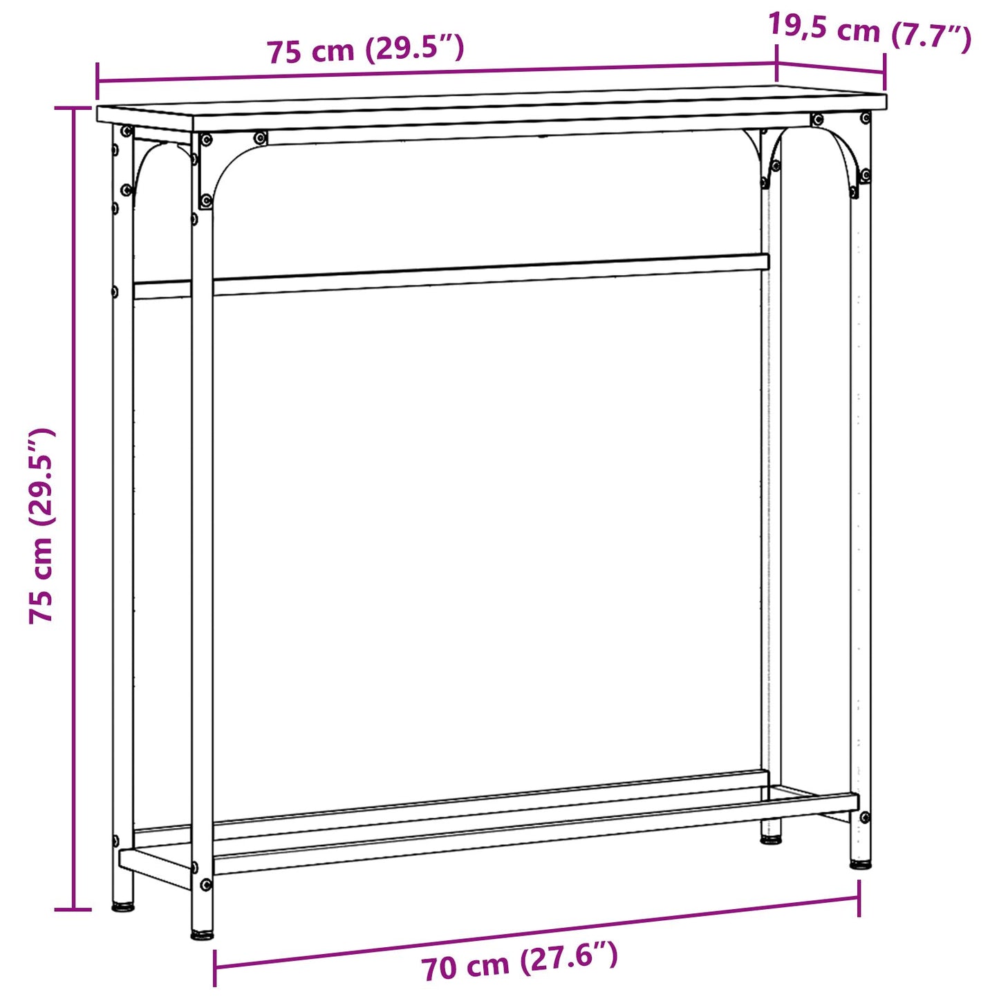 Konsolbord i Artisanek 75x19,5x75 cm, konstruerat trä och stål